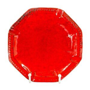 Mid Century Italian Art Pottery Tray Dish Bright Red Glaze Marked Italy Vintage